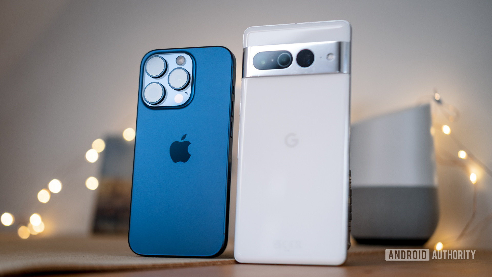Apple iPhone 15 Pro vs Google Pixel 7 Pro standing up Apple iPhone 15 Pro vs Google Pixel 7 Pro standing up