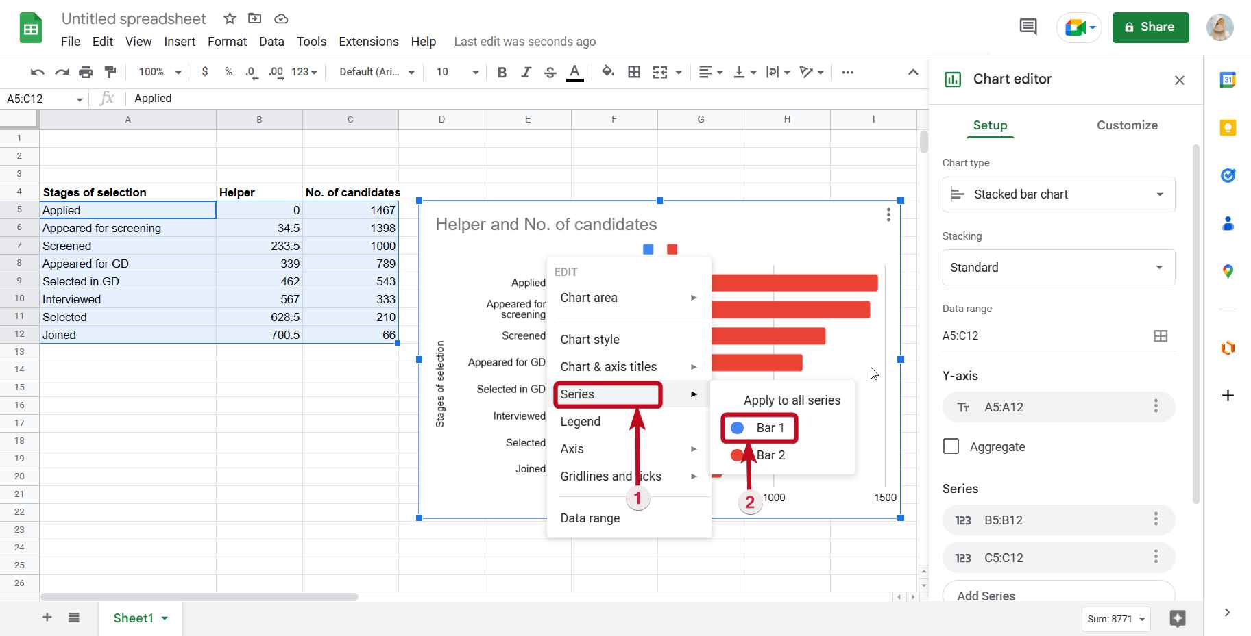 Funnel chart Google Sheets 40 compressed stacked bar chart in Google Sheets