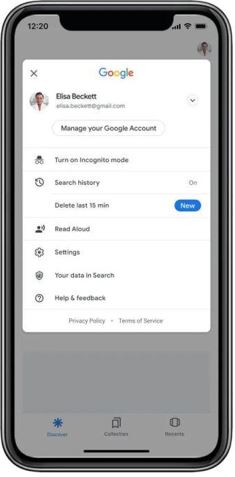 Google One click 15 minutes search history delete