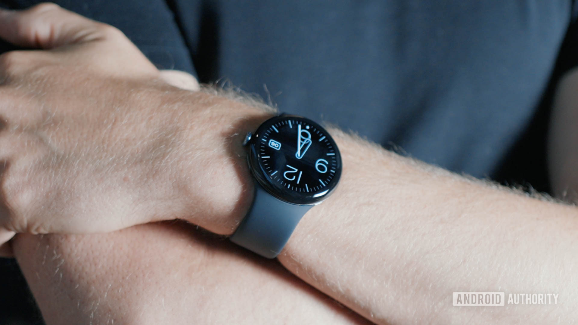 Pixel Watch 3 clock A Pixel Watch 3 on a user's wrist display the time.