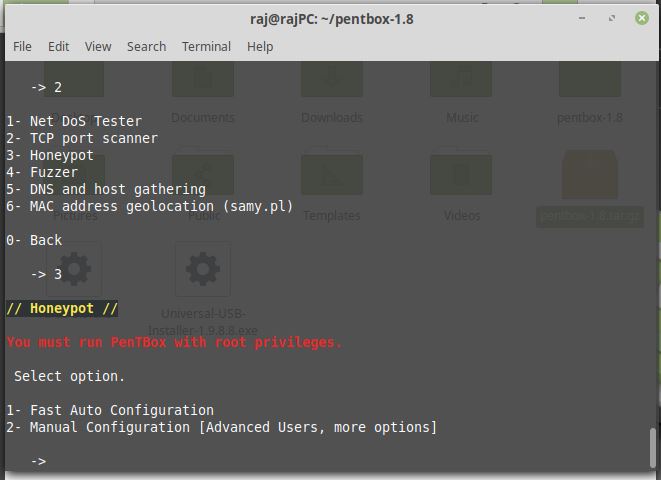 Select Honeypot to create on Kali Linux-min