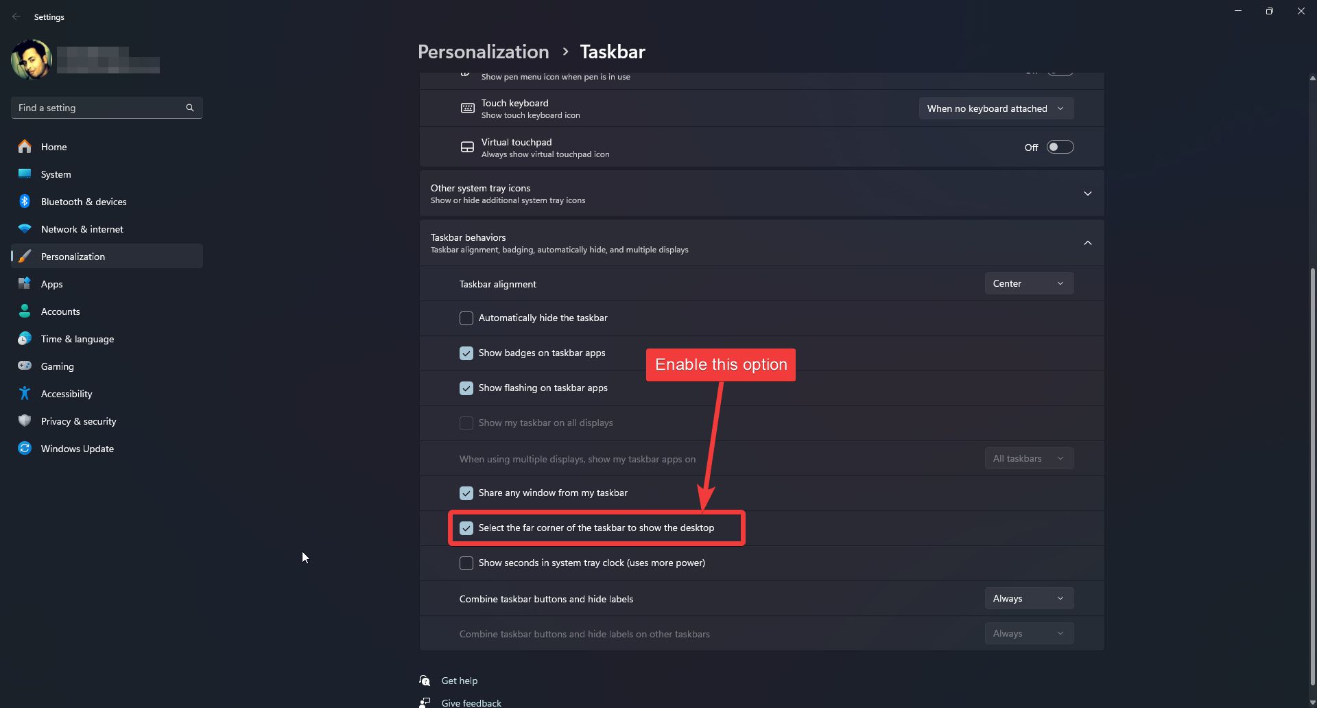 Show Desktop 40 compressed Far corner Taskbar button