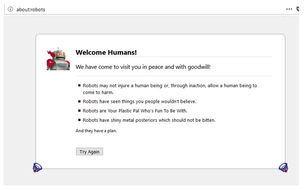 Special page showing notes about robots