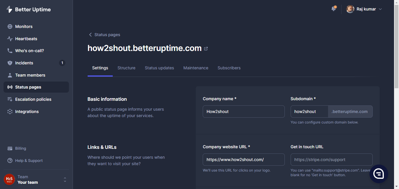 Better Uptime Back end to create Status page Better Uptime Back end to create Status page