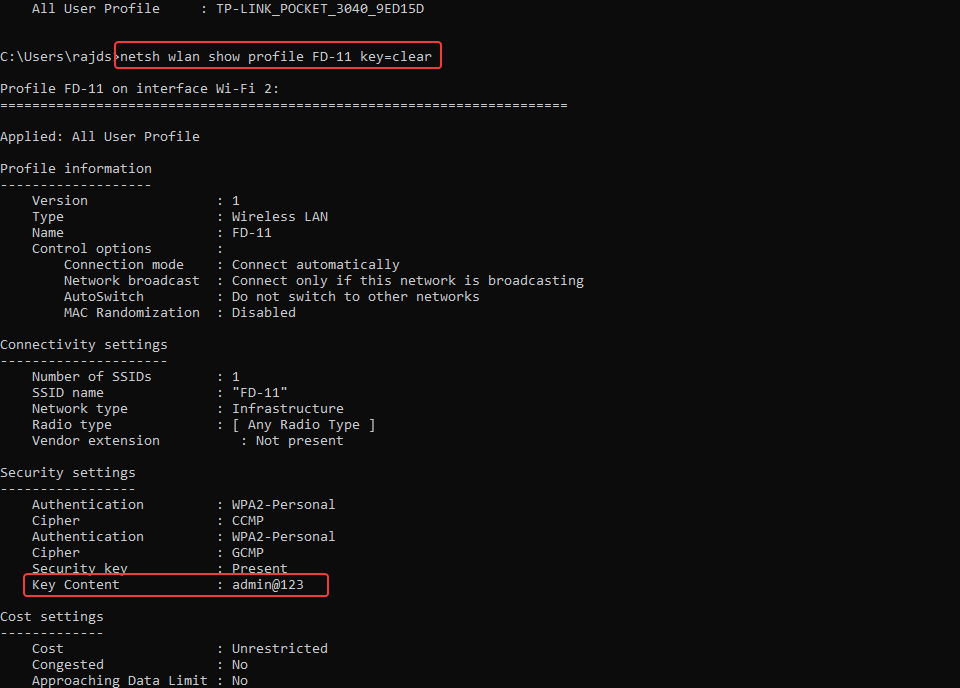 command prompt to find WIfi password on windows command prompt to find WIfi password on windows