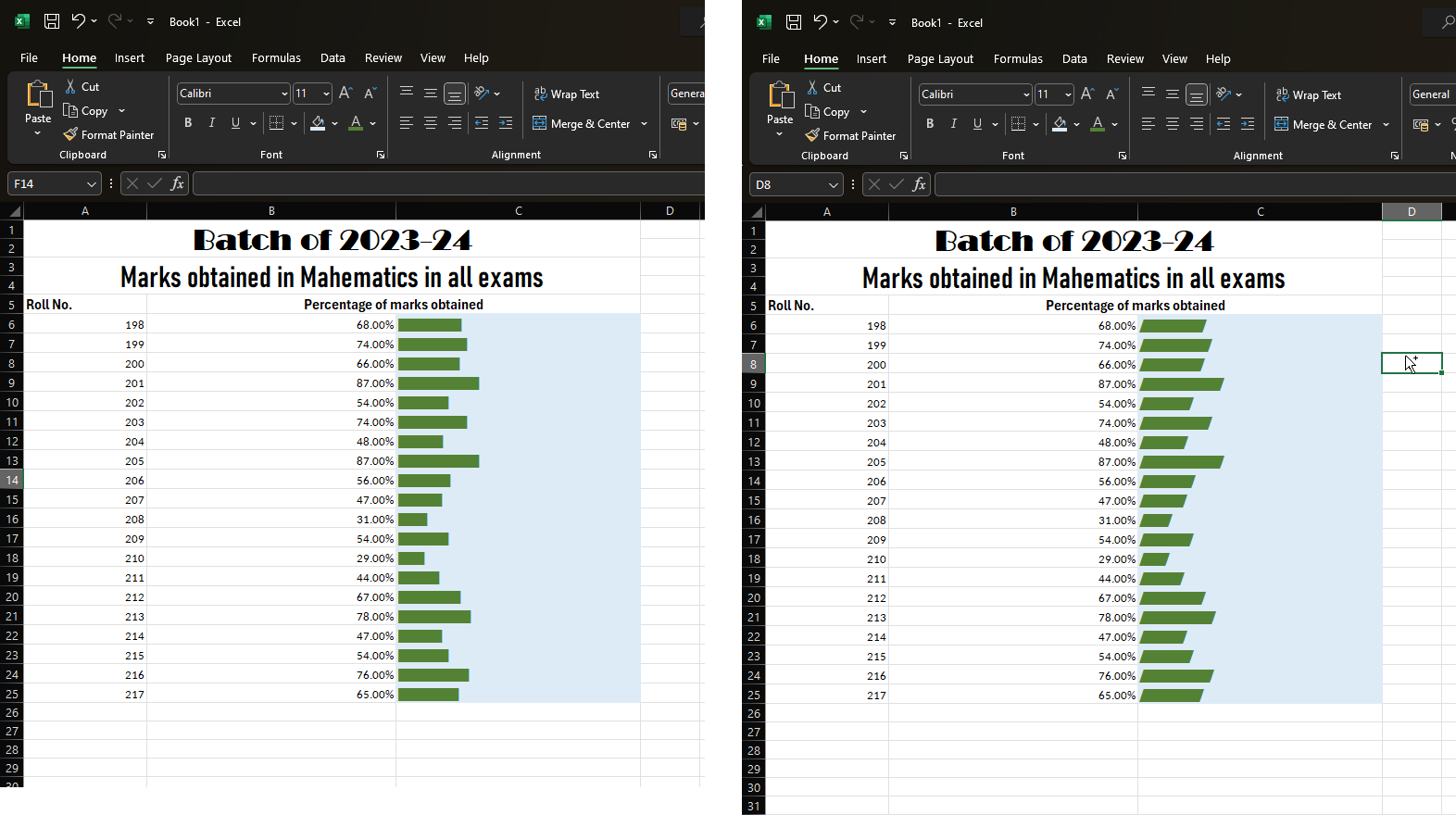 Data bars in Excel 60 70 Format Data bars in Excel 60 70