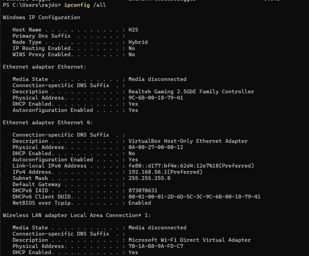 List all Physical addresses