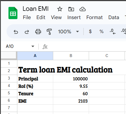 Loan EMI 10 Formula to calculate loan EMI on a spreadsheet