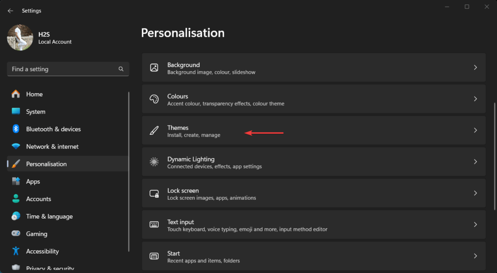 Open Themes Settings WIndows 11