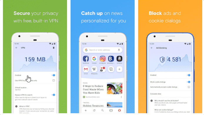 Opera brwoser with built in VPN for smartphones