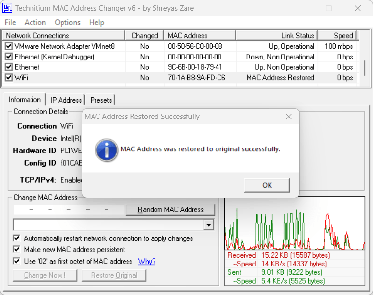 Restore Orginal MAC address Windows 11