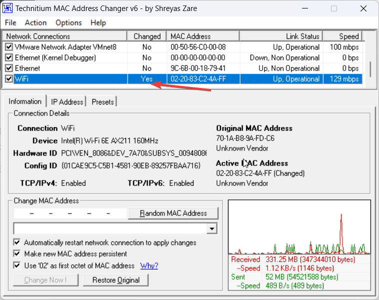 Select the Network adapter