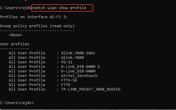 Show WLAN profiles Show WLAN profiles