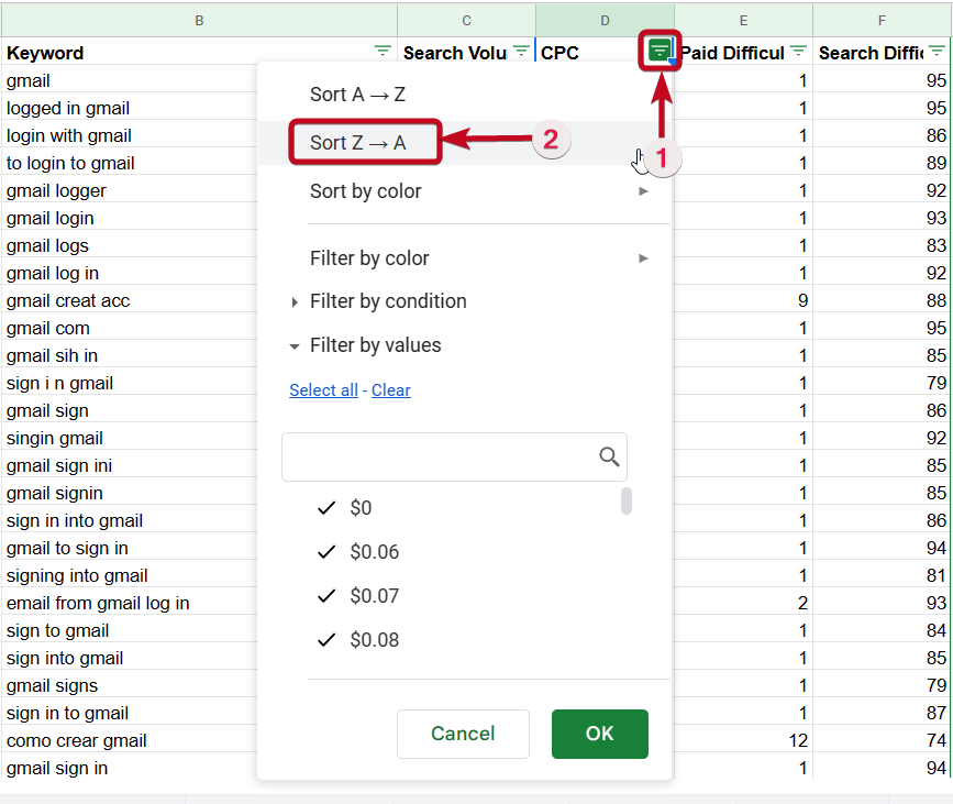 Sortable table in Google Sheets 50 Sorting Google Sheet descending or ascending