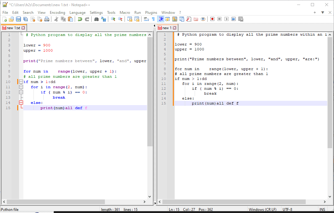 Split Screen featrure of NotePad++ Split Screen featrure of NotePad++