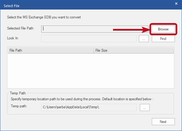Stellar Converter fo EDB 20 Select the MS Exchange EDB file you want to convert
