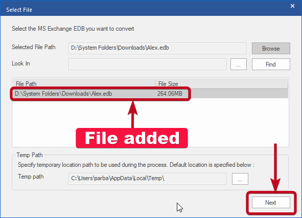 Stellar Converter fo EDB 30 The file is added successfully to Stellar Converter