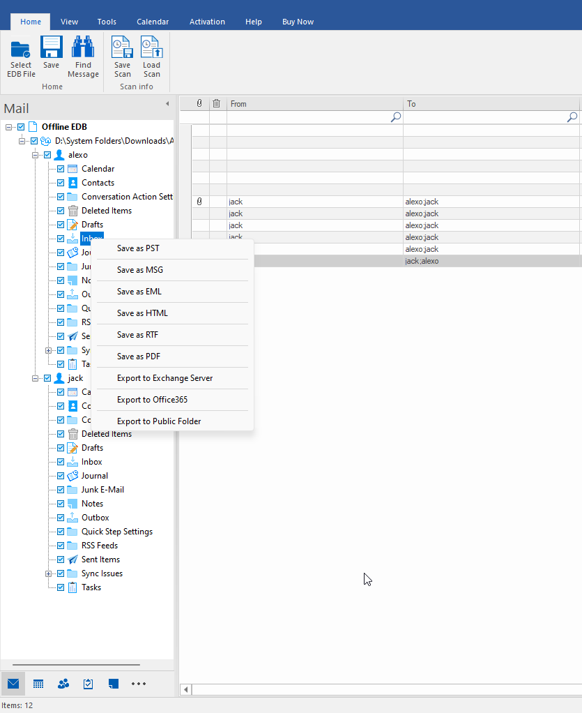 Stellar Converter fo EDB 60 Exporting mailboxes to different formats or another server