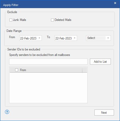 Stellar Converter fo EDB 70 apply the mail filter criteria