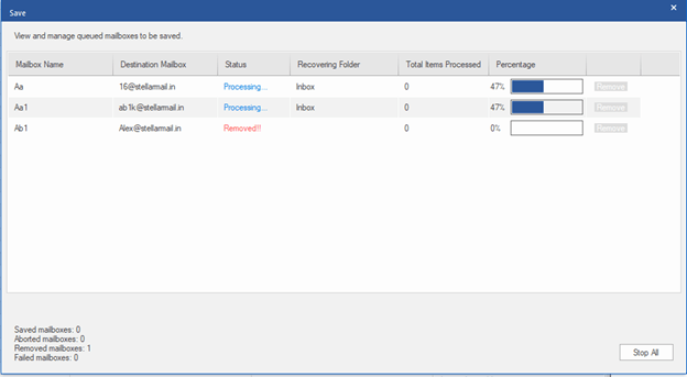 will show the status of mailbox saving min will show the status of mailbox saving min